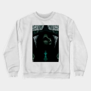 Portrait, digital collage, special processing. Beautiful but dark, like witch, woman. Tale. Dark green. Crewneck Sweatshirt